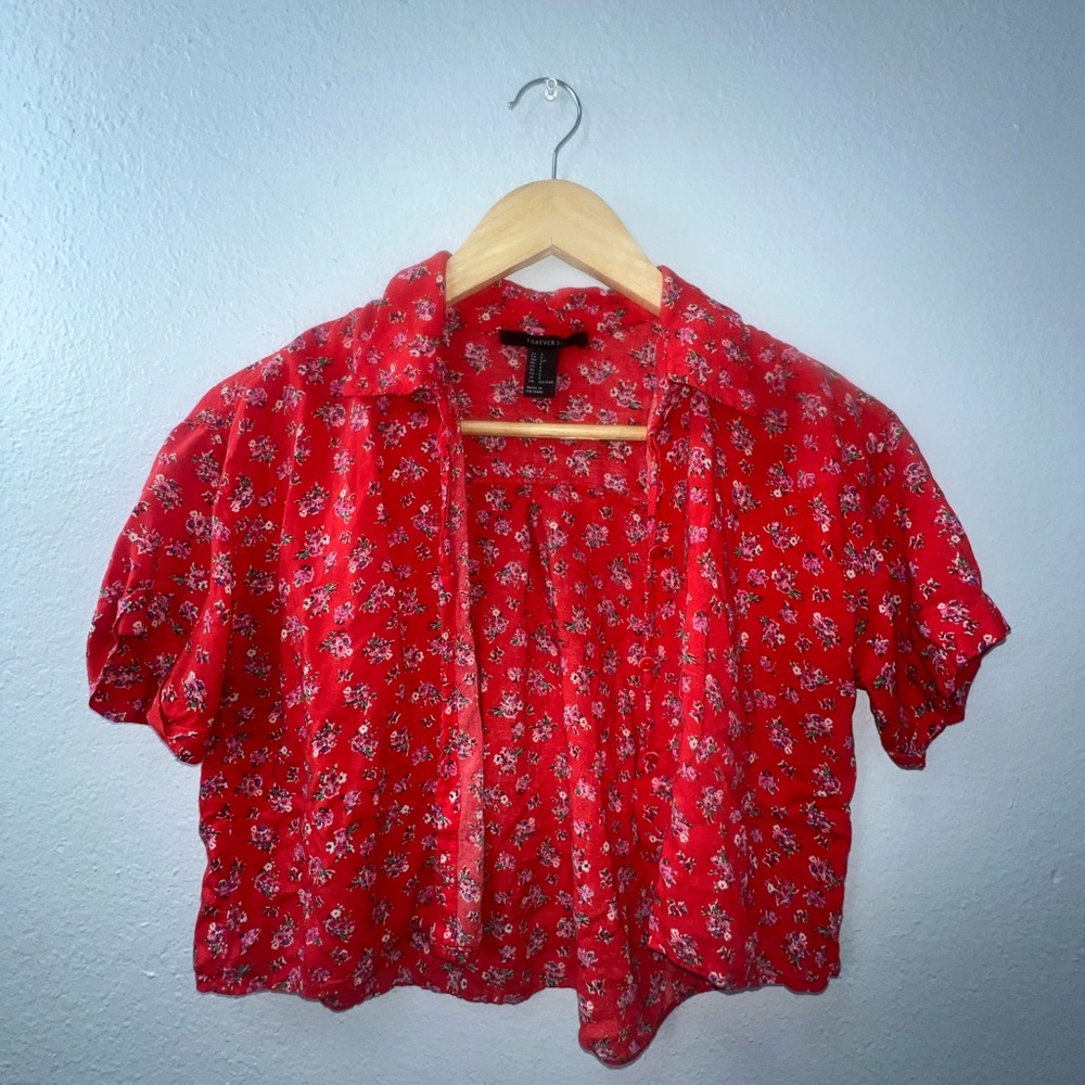 Forever 21 Red Floral Button Down Shirt